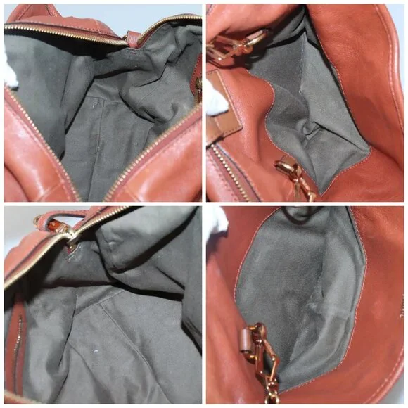 Chloe Elsie Hand Bag Leather 2way Brown Gold Auth